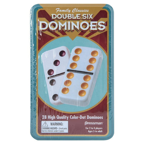 Pressman Dominoes: Double Six Color Dot Dominoes In Tin